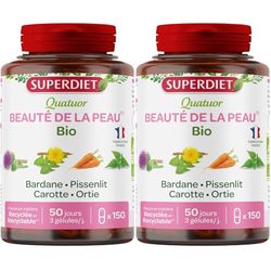 SUPERDIET - QUATUOR BEAUTÉ DE LA PEAU BIO - Bardane, Ortie, Pissenlit, Carotte -Phytothérapie -Fabrication Française - 150 gélules (Lot de 2)