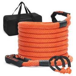 VEVOR 7/8" x 30' Kinetic Recovery Tow Rope 30580lbs, Heavy-Duty Off Road Snatch Strap with 2 Soft Shackles (41750lbs) Extreme Duty 30% Elasticity Energy Snatch Strap Jeep Car Truck ATV UTV SUV Tractor