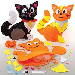 Baker Ross FE366 Cat Cushion Sewing Kits - Pack of 2, Sewing Set for Children, Creative Activities for Kids, Ideal Arts and Crafts Project