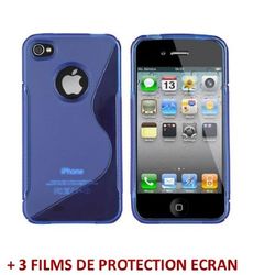 Ultraplatte zachte beschermhoes APPLE IPHONE 4S [Le S Premium] [Blauw] van MUZZANO + 3 screen protectors UltraClear + stift en microvezeldoek MUZZANO® GRATIS - De ultieme elegante en duurzame beschermhoes voor uw APPLE IPHONE 4S