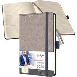SIGEL C2554 Conceptum Agenda semanal 2025, diseño beige, 9,5 x 15 cm, tapa dura, 176 páginas, beige