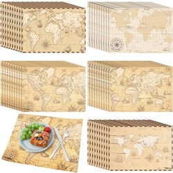 50 Disposable World Map Paper Placemats Vintage World Map for Old Paper Retro Style Decorative Travel Adventure Table Mat for Geography Learning Education Traveler Themed Crafts Dinner Party Decor