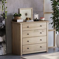 Home Discount Panama komoda, 4 szuflady, woskowane drewno sosnowe