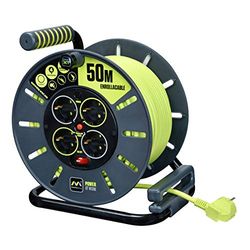 Masterplug Pro-XT Kabelhaspel, 50 m, verlenging 4 Schuko, verlengkabel, 3000 W, grijs/groen