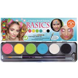 Eulenspiegel 206218 - Paleta de maquillaje Basics, 6 colores, 1 pincel, set de maquillaje vegano, maquillaje infantil, carnaval, teatro [Exclusivamente en Amazon]