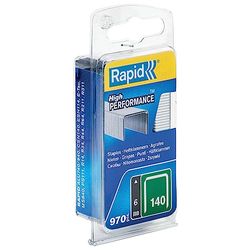 Rapid Caja Estrecha de Grapas de Corona Plana para Plástico, Cartón y Alfombras N.º140 de Acero Galvanizado, 6 mm – 970 Grapas