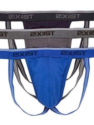 2(X) IST Men's Cotton Stretch Jock Strap 3-Pack Eclipse/Lead/Dazzling Blue, Large