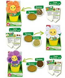 JEMINI Silence CA Pousse Lot DE 3 Fleurs (PENSEE Capucine ET Marguerite) en Peluche +/- 13 CM avec Pot H.7 CM X Ø 8,5 CM, Bloc DE Terre ET GRAINES