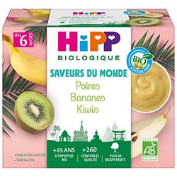 HiPP Biologique Poires Bananes Kiwis Coupelles 4x100g
