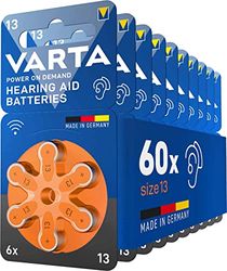 VARTA Hörapparatbatterier storlek 13 orange, paket med 60, Power on Demand, batterier för hörapparater, hörselhjälpmedel, Made in Germany