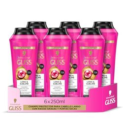 Gliss - Shampoo per capelli lunghi con radici grasse - Long&Sublime - 4 x 250ml- Linea protettiva