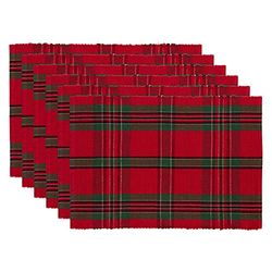 DII Farmhouse Conjunto de toalhas de mesa individuais de Natal e decoração de cozinha, 13 x 19 polegadas, vermelho e verde, 6 unidades