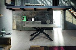 KONTE.DESIGN Tavolo PARIOLI in legno massello, Rovere Beton, gambe incrociate in metallo nero, 160x90 cm