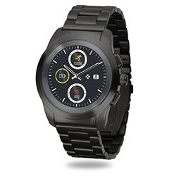 MyKronoz ZeTime Elite hybride smartwatch 44 mm met mechanische wijzers via een rond kleurentouchscreen – regular mat zwart / metalen link