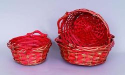 CESTO VIMINI CON STRIAT ROSSO 3pz TONDO