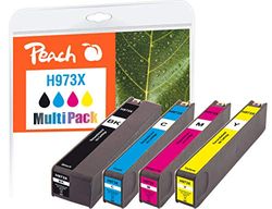 Peach 319972 H913/973 reservpack bläckpatroner XL (BK, C, M, Y) ersätter HP No. 973X, L0S07AE, F6T81AE, F6T82AE, F6T83AE – kompatibel med den senaste skrivaren firmware – för t.ex. HP PageWide Pro 477