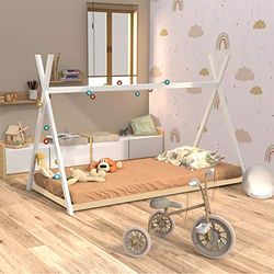 Lit cabane tipi SIOUX 90x190 + 1 sommier / Blanc