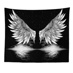 Tapiz blanco y negro para colgar en la pared, estético, psicodélico, divertido, hippie, tapiz de pared con alas de ángel, decoración artística para dormitorio, sala de estar,150×100 Cm (60×40 Inch)