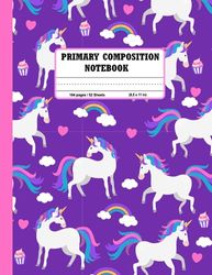 Primary composition notebook k-2: Primary Journal with drawing space and Dotted Midline, Cute Unicorn Story Journal for kindergarten.