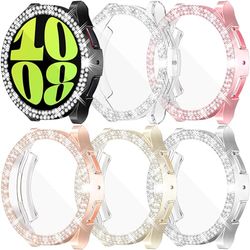 RICHONE Custodia compatibile con Samsung Galaxy Watch 6 40 mm 44 mm, morbida copertura in TPU a 2 file di diamanti protezione completa (oro/oro rosa/rosa/nero/argento/trasparente, Galaxy Watch 6-40