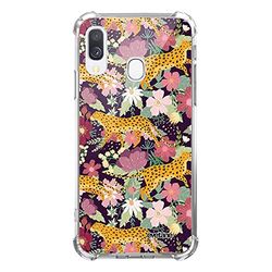 Evetane Beschermhoes compatibel met Samsung Galaxy A40, siliconen, schokbestendig, robuust, transparant, luipaardpatroon en bloemen