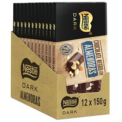 NESTLÉ DARK Nestle Dark Tableta de Chocolate Negro con Almendras, 12 x 150 g