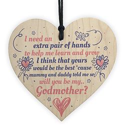 RED OCEAN Will You Be My Godmother Wooden Heart Plaque Goddaughter Godson Christening Asking Gifts For Her