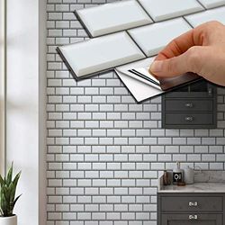 WALPLUS 28,5 x 14 cm@12 pezzi bianco brillante Metropolitana Mattonelle adesive per piastrelle Backsplash piastrelle adesive da parete per cucina bagno piastrelle trasferimento piastrelle WT1706