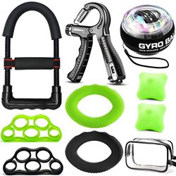 Hand Grip Versterker Kits 10 Packs, Hand Gripper Versterker, Onderarm Versterker, Pols Trainer Gyro Bal, Vinger Exerciser grips, Vinger Brancard, Lip vorm Handgrip, Stress Relief Grip Ball