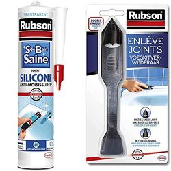 Rubson Mastic Salle de bain Saine Blanc, Joint silicone multi-matériaux renforcé en antifongiques, 280 ml & Rubson Enlève Joint à double embout, Outil pour enlever facilement les joints en silicone