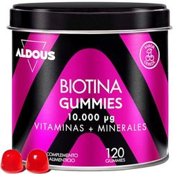 120 Gummies Pousse Cheveux - Goût Cerise - 10000 mcg Biotine Cheveux + 7 Vitamines, Acide Folique, Zinc, Sélénium, Iode - Complement Alimentaire Cheveux, Peau et Ongles - Gummies Cheveux Pour 4 Mois