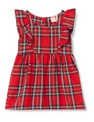 Koton Babygirl Crew Neck Short Sleeve Ruffled Pocket Detail Check Dress, Rood design (4d0), 12-18 maanden