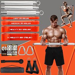 Set di barre di resistenza portatili extra pesanti per la casa e la palestra, con 4 fasce di resistenza impilabili, kit per allenamento completo staccabile, barra per esercizi fino a 226,8 kg più