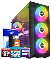 GMR Power Gaming PC – Ryzen 5 per gamer | 3 anni di garanzia | 32 GB RAM | 1000 GB SSD | RX 580 Radeon | USB 3 | Windows 11 Prof | WiFi & Bluetooth