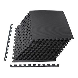 Signatur Fitness BFPM-2PKBLK GoFit BalanceFrom Pusselmatta med EVA-skum sammankopplade plattor för träning, MMA, gymnastik och hemmagym, skyddande golv, solid, svart, 1/2 tum tjock, 48 kvadratmeter