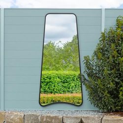 The Coartans - New Black Metal Isoscelles Trapezoid Shape Framed Garden Wall Mirror with arched bottom. 71" X 34" (180CM X 85CM)