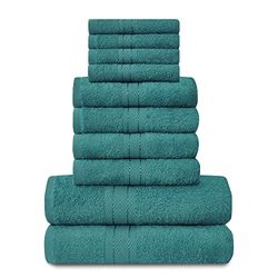 Gaveno Cavailia 10PK Toronto Towel Bale Set with 4 Face, 4 Hand and 2 Bath, Cotton, Teal