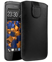 mumbi Äkta läderfodral till HTC Desire 500 med dragflik för borttagning