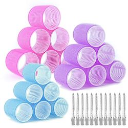 AiQInu 30 Pièces Bigoudis Cheveux, Comprenant 18 Bigoudis Magiques Et 12 Pinces Métalliques, Gros Cheveux Pour Les Femmes Et DIY Enfants