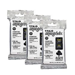 T.Taio – EsponJabón – Pack 3 Spugna + Sapone 2 in 1 al Carbone Attivo – Pulizia Profonda – Unisex – Per Tutti i Tipi di Pelle – Cura Completa – 3 Pezzi – 360g