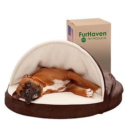FurHaven Cama para cão, poliéster, lã de cordeiro sintética e camurça expresso, 89 x 89 x 8 cm (L x W x A)
