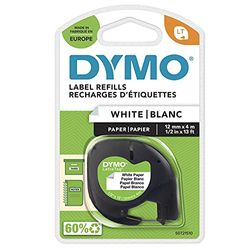 DYMO LetraTag Étiquettes en Papier Authentique | 12 mm x 4 m | Noir sur Blanc | Étiquettes autocollantes pour étiqueteuse DYMO LetraTag