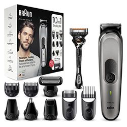 Braun Kit de afeitado múltiple y recortador de barba 7, 10 en 1, para hombre, recortador de nariz, recortador de orejas, 8 accesorios, MGK7320, negro/plateado (diseño alemán)