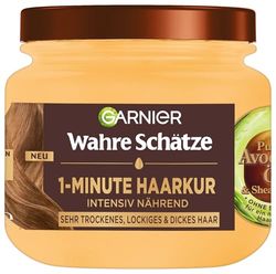 Garnier True Treasures Nourishing 1-Minute Hair Treatment for Very Dry and Frizzy Hair, with Avocado Oil and Shea Butter for Smoothly Soft Hair with Anti-Frizz Effect, Vegan Formula, 1 x 340 ml