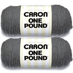 Caron One Pound Med Gray Mix Yarn - 2 Pack of 454g/16oz - Acrylic - 4 Medium (Worsted) - 812 Yards - Knitting/Crochet