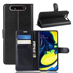 Carcasa de telefono Funda Protectora con Soporte de Cuero Litchi Texture Wallet for Samsung A80 / A90 (Negro) (Color : Negro)