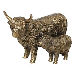 The Leonardo Collection Brązowa figurka krowy górskiej i łydki do domu i biura | ozdoby do dekoracji domu prezent dla kobiet i mężczyzn | piękna figurka do wewnątrz i na zewnątrz | ozdoby dekoracyjne