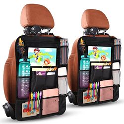Diboniur 2-Piece Car Organiser with 20 Pockets for iPad 9.7 & 10.5 Inch Tablet Organizer, Bottles and Toys Books, Black