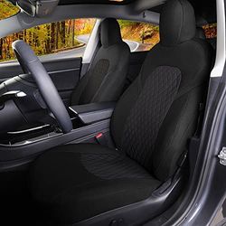 TOYOUN Fundas de Asiento de Coche para Tesla Model 3 Model Y 2017-2023, Fundas de Asiento de Coche, Tela para Asiento de Coche Tesla Model 3 Model Y Asiento Delantero Negro