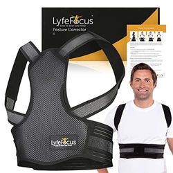 LyfeFocus S1 Premium Invisible Breathable Back Posture Corrector for Men & Women - Metal Upper Back Support Brace - Effective Posture Correction for Neck, Shoulder & Back Pain (Black, Large)